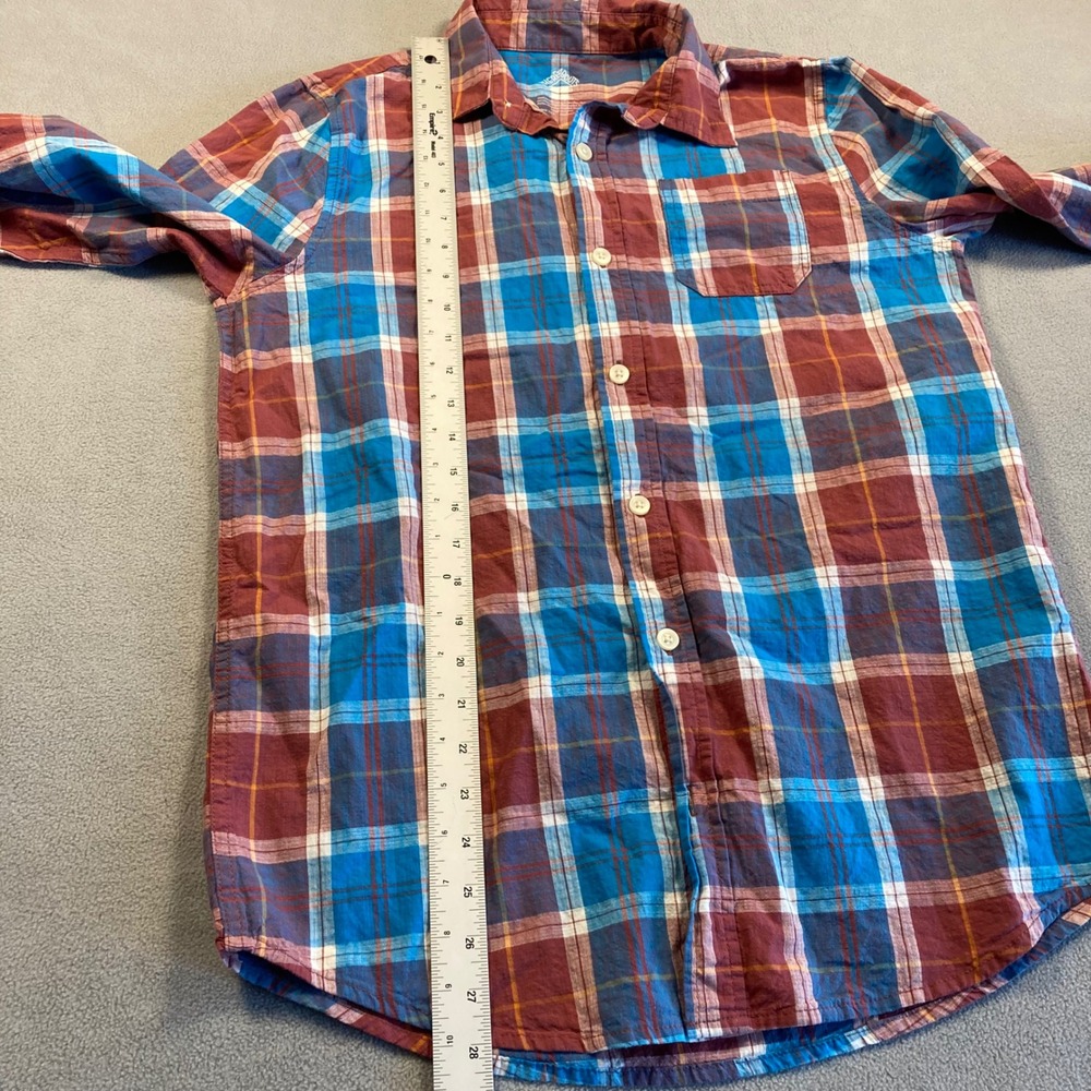 Thereabouts Button-Down Shirt Boys Extra Large Blue Maroon Plaid No Stretch - Picture 3 of 9
